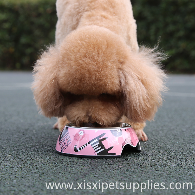 Customized Cute Pink Pet Bowl Non-slip Raised Steel Melamine Dog Bowl